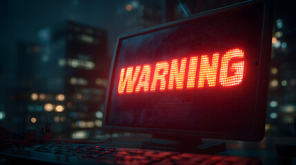 A warning message flashing on the screen, alerting uers to a potential breach n system security