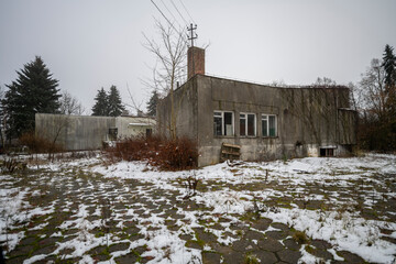 Old Ruined Abandoned Agricultural Farming and Animal Research Laboratory with Equipment