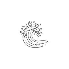 Pollution wave symbolizing ocean plastic waste  