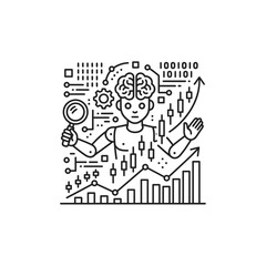 Obraz premium Data analysis illustration with a robot and charts 
