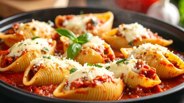 Stuffed pasta shells in tomato sauce
