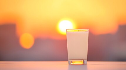 Refreshing drink silhouetted against a vibrant sunset sky