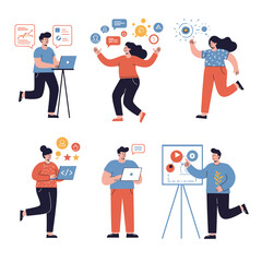 Streamlining Digital Workflows: A Vector Illustration Collection for Online Collaboration, Strategic Planning, and Innovation