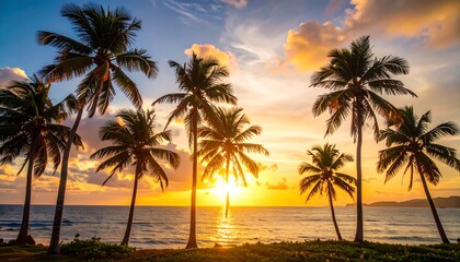 Obraz premium Tropical Sunset over Palm Trees