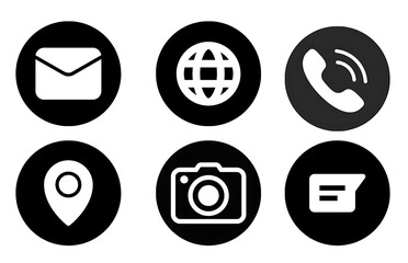 set of vector icons for mobile phone, icons for communication, Black and White Circular Communication and Technology Icons Set