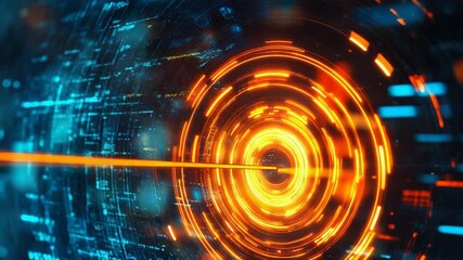 Orange and blue swirling vortex intersecting digital data stream - Powered by Adobe