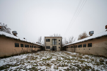 Old Ruined Abandoned Agricultural Farming and Animal Research Laboratory with Equipment