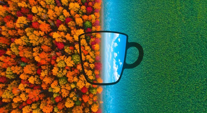 Abstract forest halves, tea cup overlay. Use for posters, digital design. - Powered by Adobe