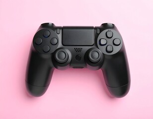 Black game controller on pink background (2)