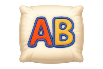 Soft Pillow Showing Embroidered Letters A and B on Transparent Background