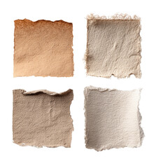 Four square, textured paper scraps in varying shades of beige and cream.  Each piece has irregular edges, suggesting hand-torn or aged quality