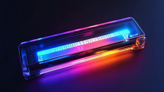 Futuristic glass slider showing increasing progress with neon lights