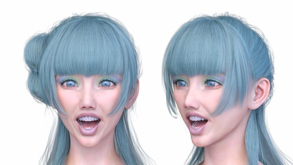 Naklejka premium 女性の顔アップ 3DCGレンダリング 