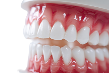 Close-up of model teeth, showing upper and lower rows