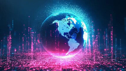 Planet earth rotating and generating digital information in cyberspace - Powered by Adobe