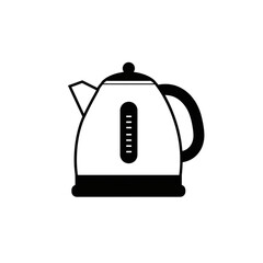 Obraz premium Simple black and white electric kettle icon. Kitchen appliance vector illustration for boiling water
