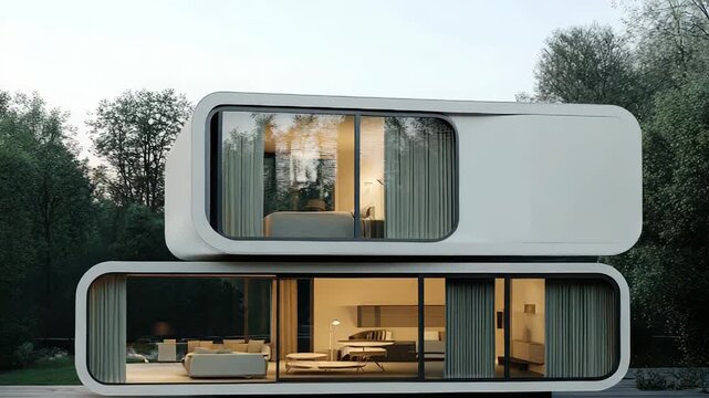 Modern minimalist prefab house inspiring serenity in nature's embrace