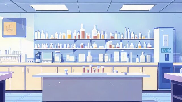 Modern laboratory interior with test tubes and beakers displaying scientific research progress