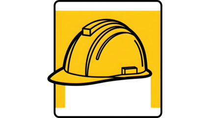 A yellow hard hat inside a yellow square, isolated on transparent background it symbolizes construction, safety, or a worker