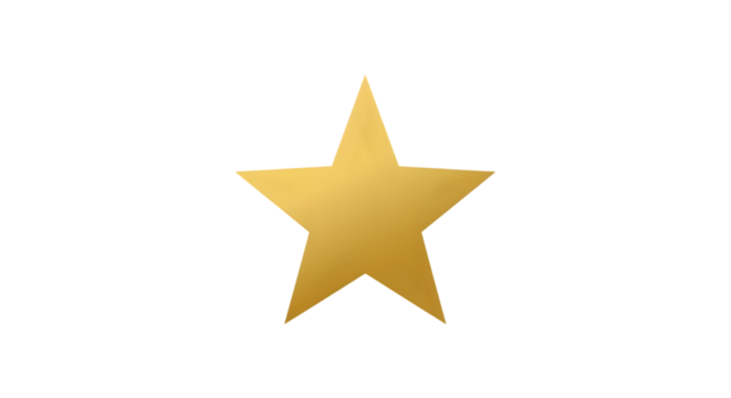 Golden star isolated on transparent background, symbolizing achievement, excellence, and recognition in a simple, elegant design, perfect for awards and celebratory themes