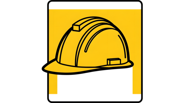 A yellow hard hat inside a yellow square, isolated on transparent background it symbolizes construction, safety, or a worker