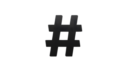 A black hashtag symbol vector illustration isolated on transparent background, commonly used on social media platforms to categorize and group topics or keywords