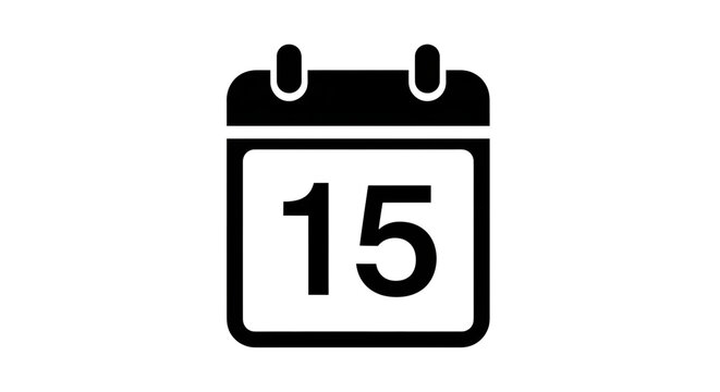 Calendar icon showing the 15th day, isolated on transparent background perfect for reminders, appointments, or scheduling designs, offering a clean and minimalist aesthetic