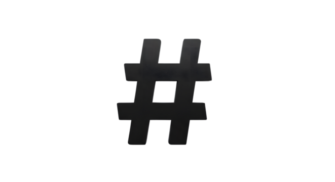 A black hashtag symbol vector illustration isolated on transparent background, commonly used on social media platforms to categorize and group topics or keywords