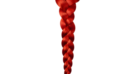 Vibrant red braid isolated on transparent background, showcasing intricate hair styling and texture, perfect for beauty and fashion related themes