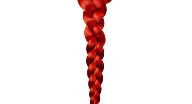 Vibrant red braid isolated on transparent background, showcasing intricate hair styling and texture, perfect for beauty and fashion related themes