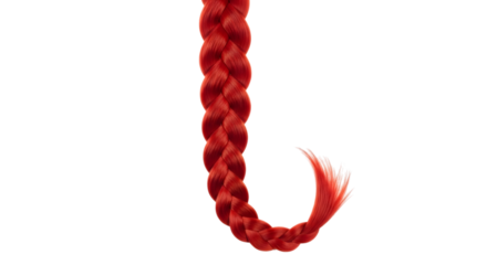 Red braid isolated on transparent background, showcasing vibrant hair texture, style, and color, ideal for beauty, fashion, and cultural representation, conveying elegance