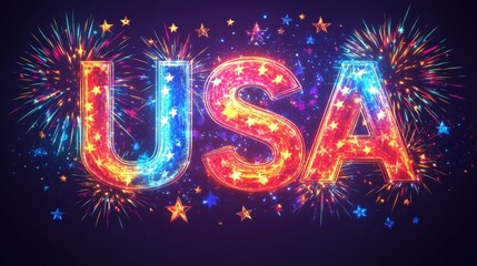 Colorful fireworks celebrate USA with vibrant stars during a festive night display in a summer celebration event
