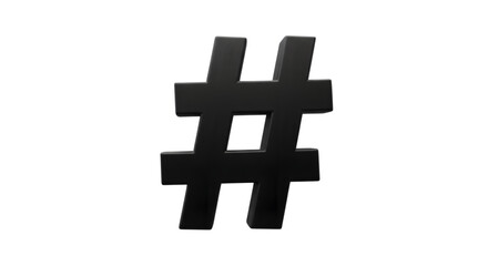 A bold black hashtag symbol stands out against an isolated on transparent background, perfect for emphasizing social media, trending topics, or numbering systems in a clean, modern design