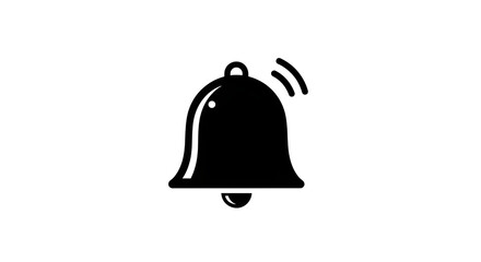 Illustration of a black bell icon isolated on transparent background, symbolizing notifications, alerts, and reminders in a simple and minimalist design for user interface elements