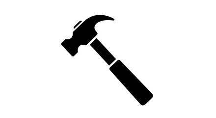 Illustration of a black hammer icon isolated on transparent background, symbolizing construction, repair, and tools in a simple and bold design for various applications and interfaces