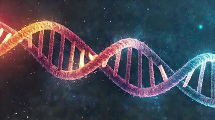 Glowing dna helix rotating in a microscopic universe - Powered by Adobe