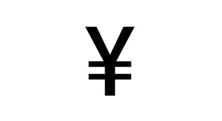 Japanese yen currency symbol isolated on transparent background, representing the official monetary unit of japan, used in financial transactions and economic activities