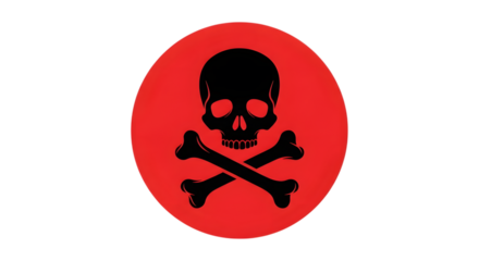 A striking skull and crossbones symbol on a red circle, isolated on transparent background, conveying a clear warning of danger, toxicity, or potential harm