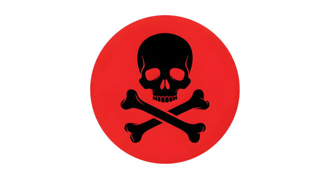 A striking skull and crossbones symbol on a red circle, isolated on transparent background, conveying a clear warning of danger, toxicity, or potential harm