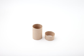 Cardboard paper rolls from toilet cores isolated on white, perfect for craft stores, kids art tutorials, material kits, DIY videos, home projects, educational platforms and lesson visuals,