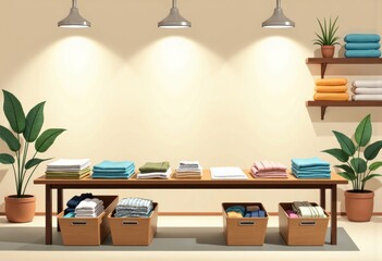 Laundry care center with organized folding workspace and sorting bins