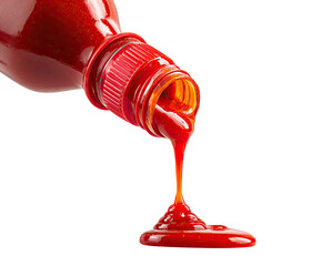 Red sauce pouring from a plastic bottle