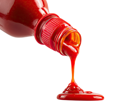 Red sauce pouring from a plastic bottle