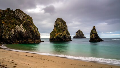Naklejka premium Coastal scene with rocky outcrops