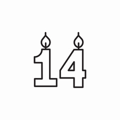 14th birthday candle icon sign vector