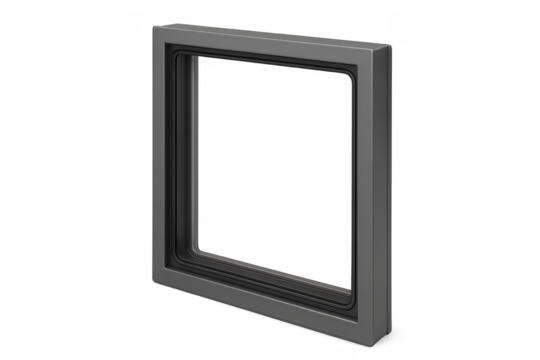 Metallic gray frame with transparent background floating in empty space