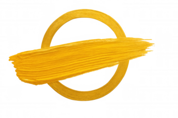 Gold paint brush stroke and circle on transparent background, ideal for adding a touch of luxury to designs