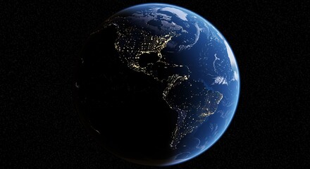 Naklejka premium Earth at Night Americas City Lights from Space planet america no