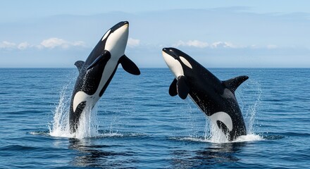 Fototapeta premium Orcas breaching ocean water wildlife photography orca killer wha