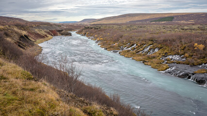 Views from the Hraunfossar Waterfall, Iceland